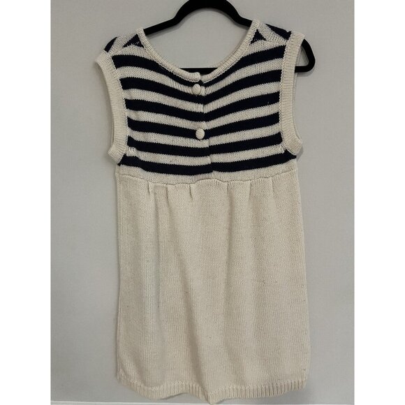 Sleeveless Sweater Dress Size Medium Knit Tunic Wool Blend White And Blue Stripe - Picture 2 of 14